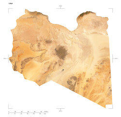 Libya shape isolated on white. Low-res satellite map