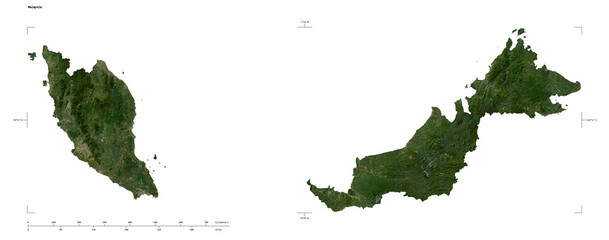 Malaysia shape isolated on white. Low-res satellite map © zelwanka