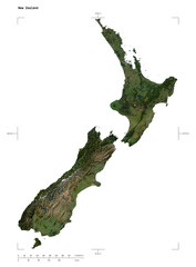 New Zealand shape isolated on white. Low-res satellite map © zelwanka