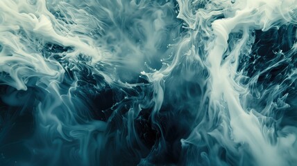Swirling smoke pattern in monochromatic blue and white tones - obrazy, fototapety, plakaty