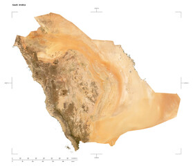 Saudi Arabia shape isolated on white. Low-res satellite map © zelwanka