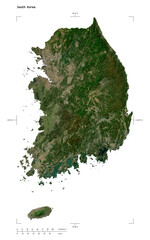 South Korea shape isolated on white. Low-res satellite map © zelwanka