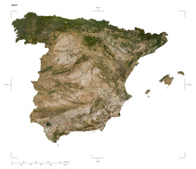 Spain shape isolated on white. Low-res satellite map © zelwanka