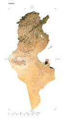 Tunisia shape isolated on white. Low-res satellite map