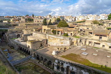 Fototapeta na wymiar General view of Ercolano Archaeological Park in Ercolano- Naples- Italy.03-03-2024