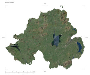 Northern Ireland shape isolated on white. Low-res satellite map
