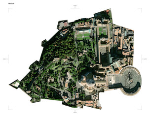 Vatican shape isolated on white. Low-res satellite map - obrazy, fototapety, plakaty
