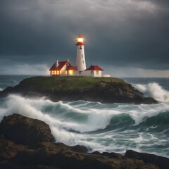 lighthouse on the shore of the sea - obrazy, fototapety, plakaty