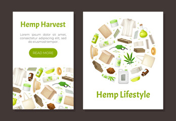 Hemp Production and Object Banner Design Vector Template