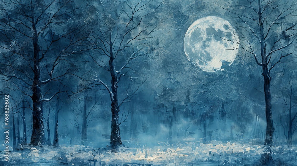 Poster transform the scene into a tranquil night setting with a soft, pastel-colored moon casting a gentle 
