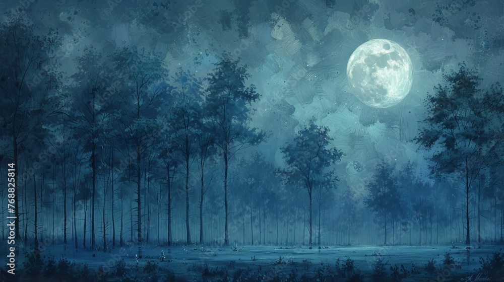 Poster transform the scene into a tranquil night setting with a soft, pastel-colored moon casting a gentle 