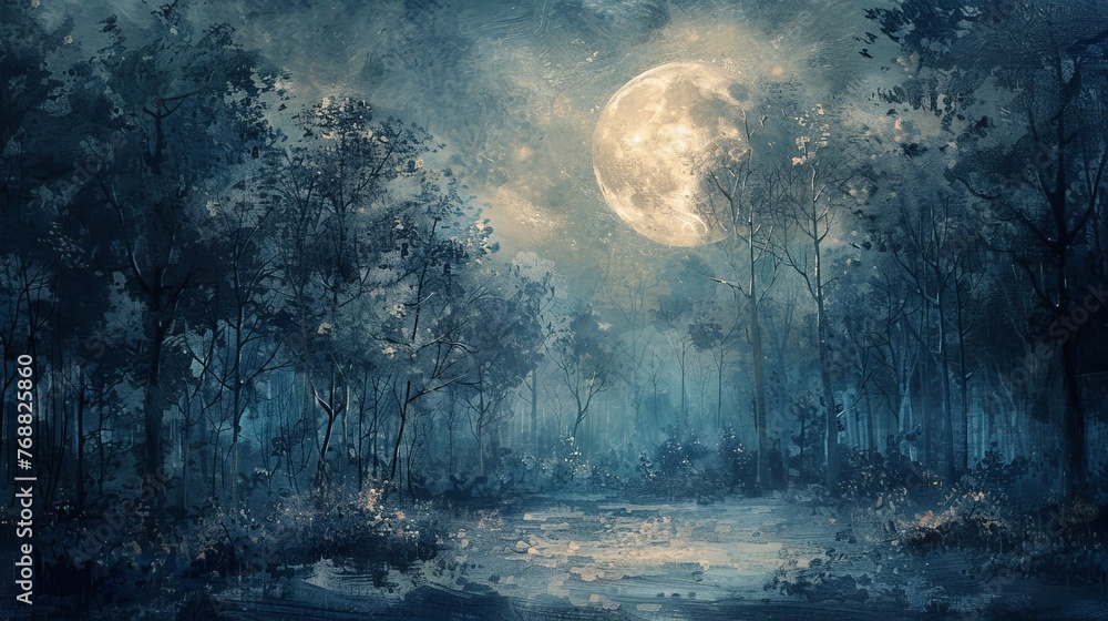 Poster transform the scene into a tranquil night setting with a soft, pastel-colored moon casting a gentle 