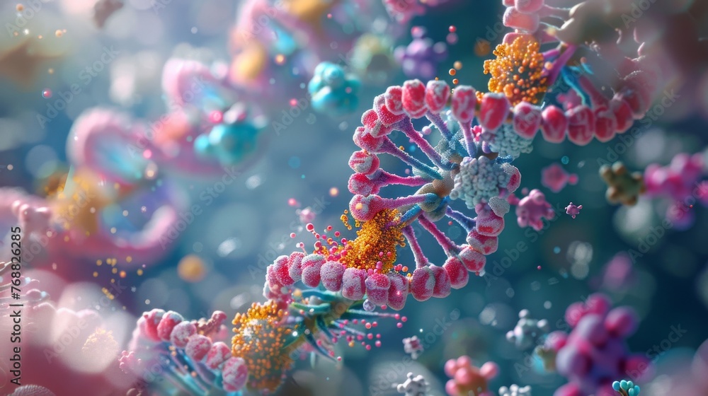 Poster visualize the process of dna replication using 3d illustrations and animations.