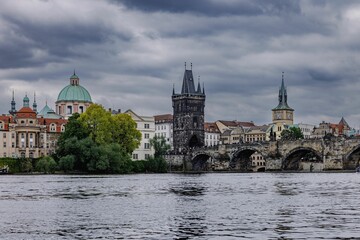 Scenic view of the cityscape of Prague, Czechia on a cloudy day