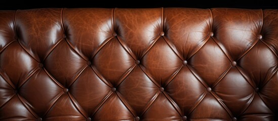 A detailed view of a brown leather couch, showcasing the texture and surface of the material up close. The intricate stitching and aged patina are visible, highlighting the durability and quality of