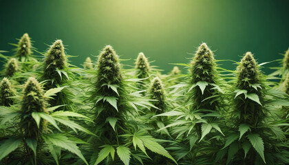 Green Background Cannabis Indica Cultivation. - obrazy, fototapety, plakaty