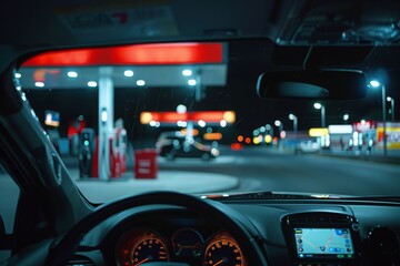 The man's wait at the gas station finally came to an end as he refueled his car and continued on his journey
 - obrazy, fototapety, plakaty