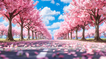 Springs Cherry Blossoms: A Canopy of Pink, Inviting Wanderlust on a Sunlit Path