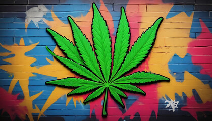 Fototapeta na wymiar Cannabis Leaf Graffiti, Uhd Wallpaper.
