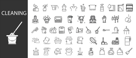 Set Cleaning icons. Thin outline icons pack. Vector illustration - obrazy, fototapety, plakaty