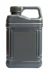 Black plastic canister for engine oil without label highlighted on a white background