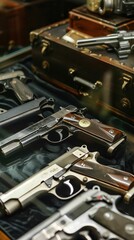 Fototapeta premium Classic spy gadgets showcase, hidden lasers, microfilm, secret agents