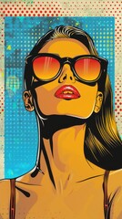Pop art design, beautiful young girl in retro style, halftone and retro style, travel concept