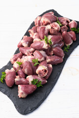 Raw chicken giblets hearts , meat background - 768827401