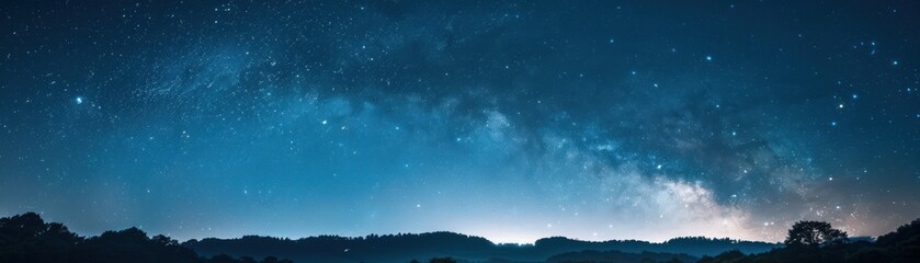 Summer night stargazing, clear Milky Way, text top - obrazy, fototapety, plakaty