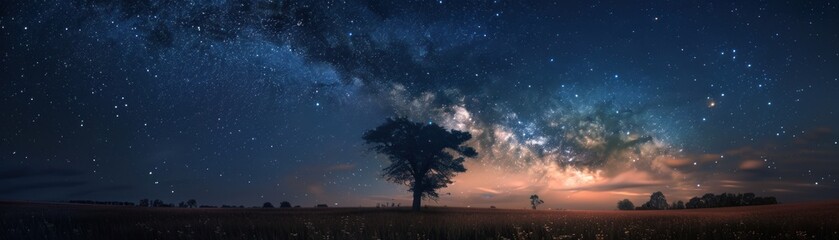 Summer night stargazing, clear Milky Way - obrazy, fototapety, plakaty