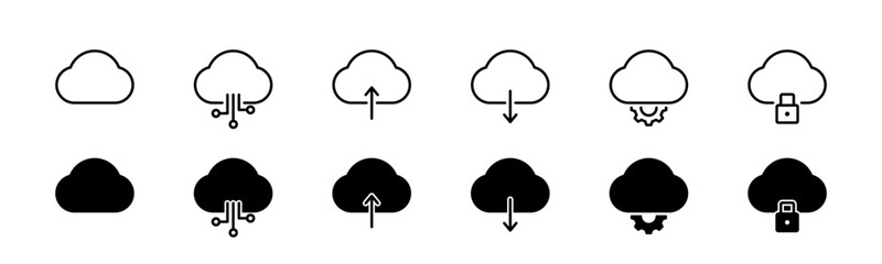 Web cloud icon set. Line and glyph web network cloud - obrazy, fototapety, plakaty