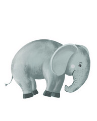 Cute Elephant illustration. Digital art, hand drawn by watercolor, acril brushes. Textured effects. For print, stickers and other DIY.