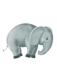 Obraz premium Cute Elephant illustration. Digital art, hand drawn by watercolor, acril brushes. Textured effects. For print, stickers and other DIY.
