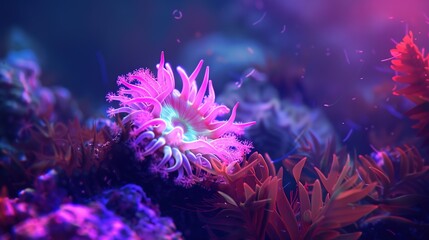 Luminescent sea anemone - obrazy, fototapety, plakaty