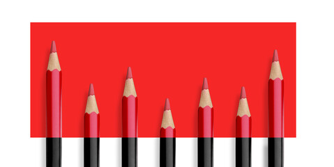 Red and black Wooden Crayons pencils on rectangle with transparent image of PNG format extension. - 768829014