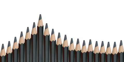 Black Wooden Crayons pencils Lined together with transparent image of PNG format.