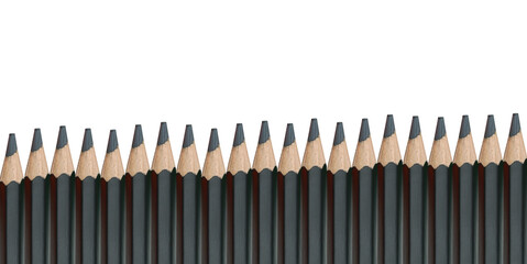 Black Wooden Crayons pencils Lined together with transparent image of PNG format.