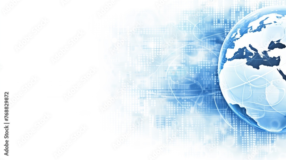 Poster digital globe on a tech-inspired blue background with network lines