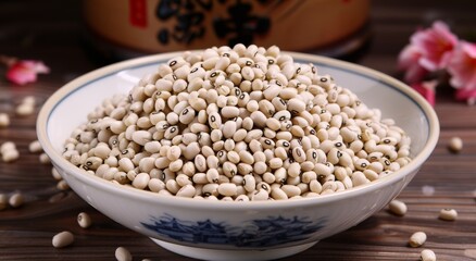 Obraz premium White Bowl Filled With Black Eyed Peas