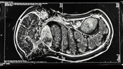High-resolution CT scan image of the abdomen enhanced contrast showing the spleen - obrazy, fototapety, plakaty