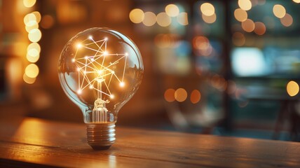 A clear light bulb radiates a star-shaped filament, concept of idea