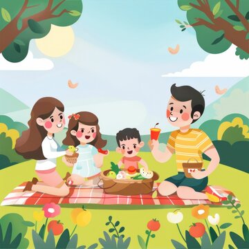 family picnic in sunny park, joyful moments message area