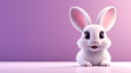 Obraz premium a cute 3d cartoon easter bunny on a light purple background, space for copy
