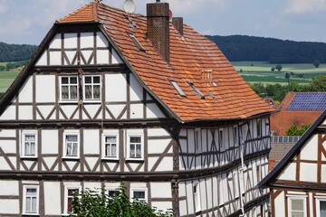 Scenic view of timber-framed houses