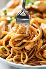 Close Up of Bowl of Noodles With Chopsticks - obrazy, fototapety, plakaty