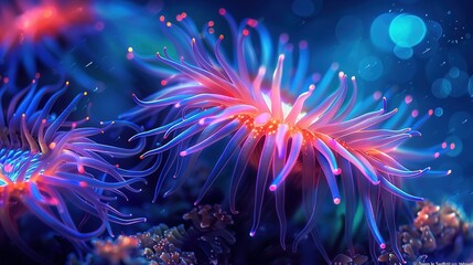 Luminescent sea anemone - obrazy, fototapety, plakaty