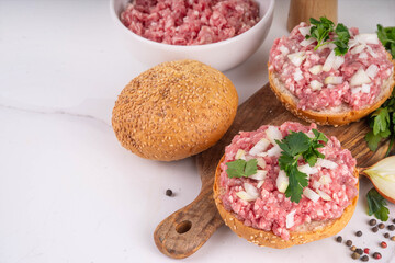 Mett brotchen, Brotzeit, German traditional raw burger sandwich