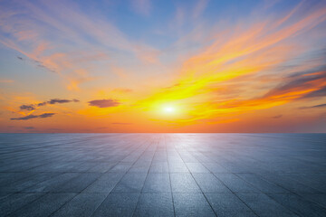 Empty square floor and sky clouds natural background at sunset