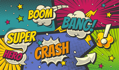 Colorful comic cartoon panel with speech bubble expression