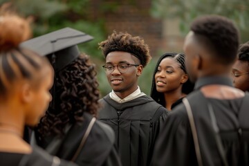 Fototapeta premium diverse graduation students in academic cap and gown. Graduate party celebration